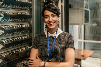 Woman in a computer network room